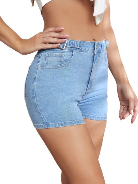 

high waist light washed denim shorts 63fz#, White;black