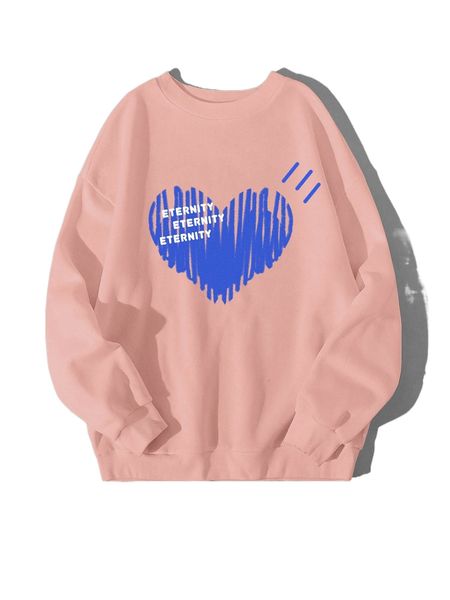 

heart & letter graphic drop shoulder sweatshirt v0dw#, Black