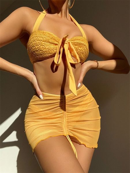 

plain lace up halter bikini swimsuit & beach skirt x5ev#, White;black