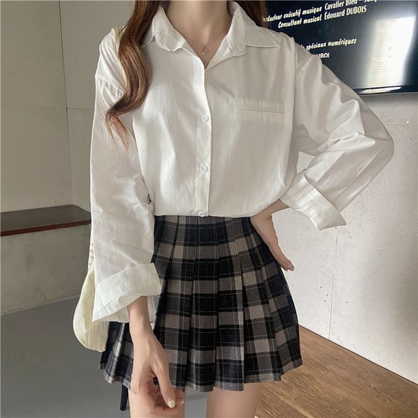 

women's blouses & shirts casual white green for women turn-down collar ladies spring loose outwear harajuku female s-l