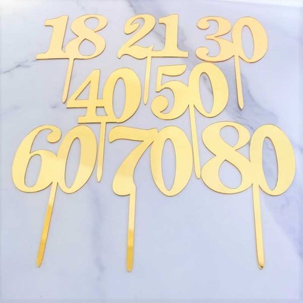 Другие праздничные вечеринки зеркало Surface Cake Topper Topper Acryl Number 18/21/30/40/50/60/70/80