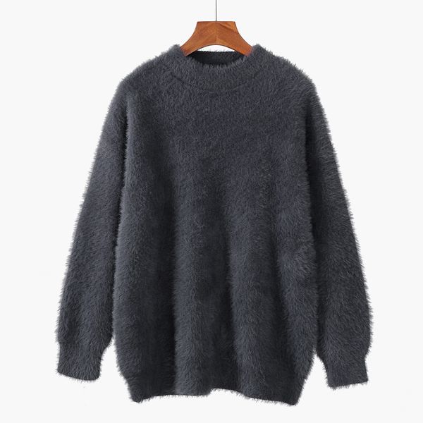 

women's sweaters faux mink fleece sweater women winter loose outerwear bf female pullover thick harajuku coffee gray navy blue sweaters, White;black