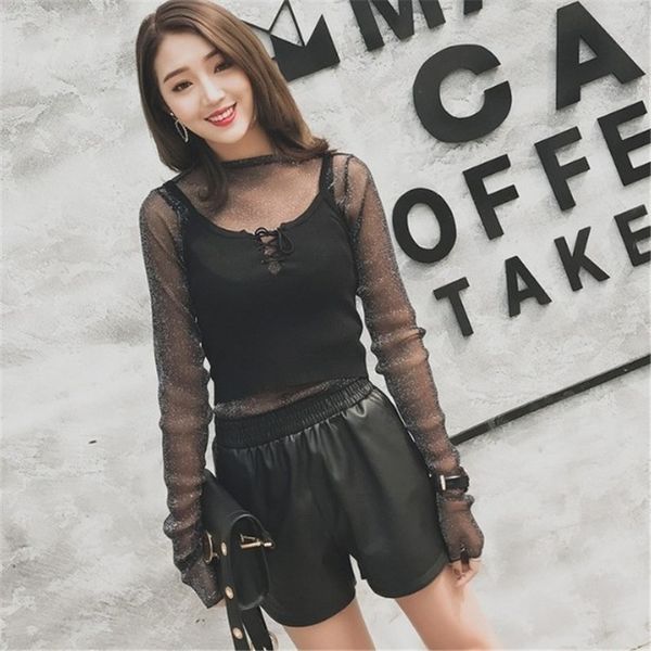 

winter women high waist korean plus size wide leg pu leather casual loose warm womens shorts y200512, White;black