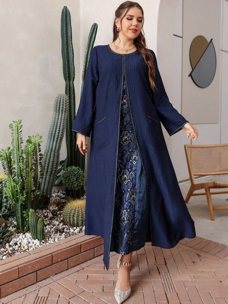 

plus contrast lace dual pocket tunic dress 41cg#, Black