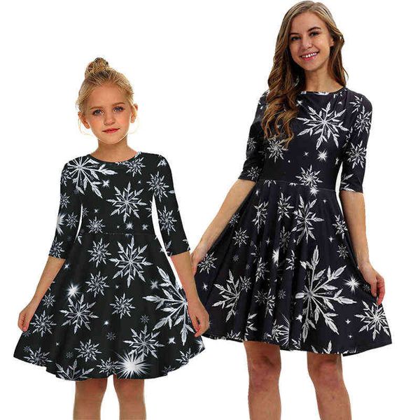 Mãe e filha vestido de natal festa de família bonito pai-criança roupas moda impresso adolescente meninas vestido mãe filha roupa aa220326