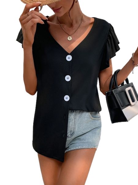 

flutter sleeve button up tee d3nt#, White