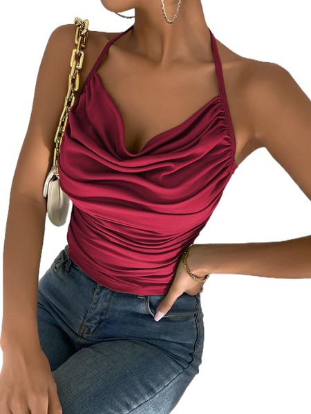 

draped front tie back halter q2hg#, White