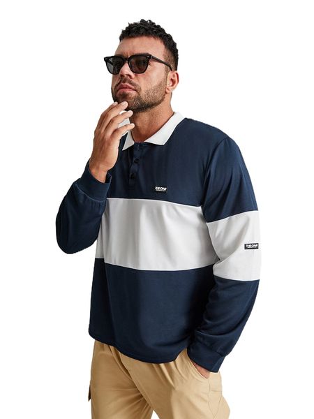 

extended sizes men patch detail two tone polo shirt h3nk#, White;black