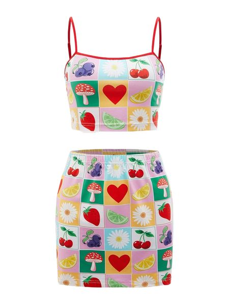 

mod floral & fruits cami & skirt 22uo#, White