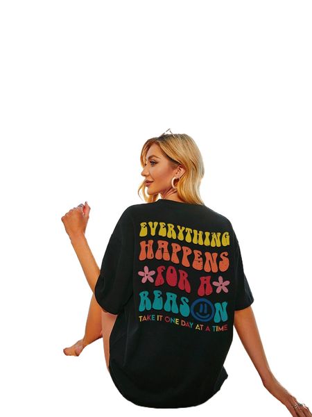 

slogan & floral print drop shoulder tee c3nl#, White