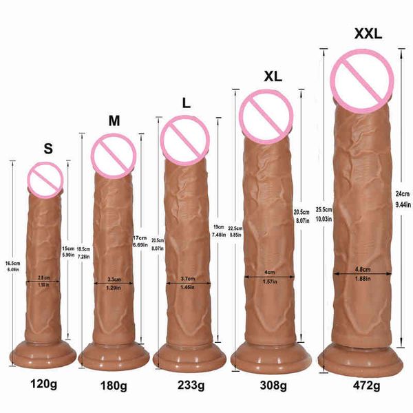 Nxy Dildos Dongs Realistischer Riesendildo, weiches, doppelschichtiges Silikon, gefälschter langer Schwanz, Penis-Buttplug, erwachsenes Sexspielzeug für Frauen, Männer, Vagina, Analmassage, 220420