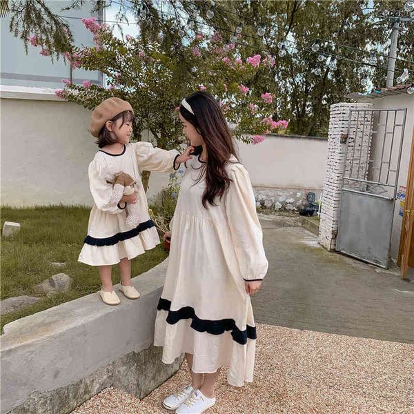Nova mãe e filha roupas combinando família olhar mãe e filha mãe e filha mesmo vestido de manga longa vestidos de meninas