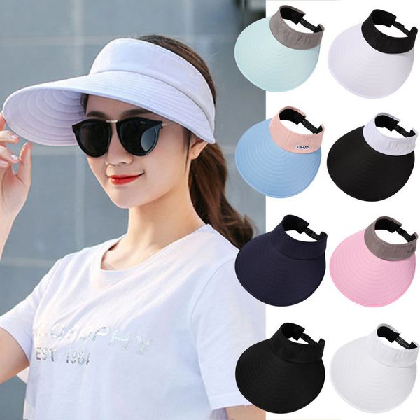 

summer wide brim sun visor hat adjustable uv protection golf portable lightweight sports cap casual beach for women men 220707, Blue;gray