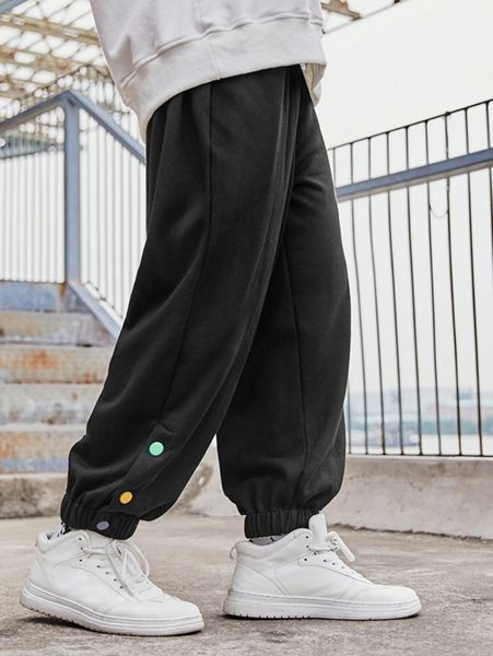 

men drawstring waist button sweatpants f3on#, Black