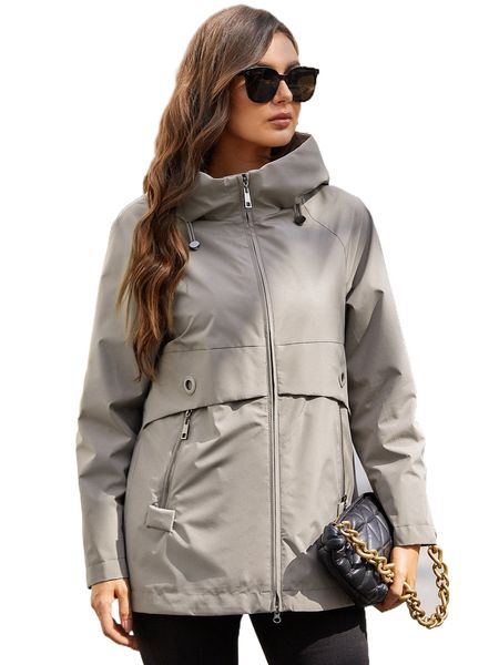 

gasman raglan sleeve drawstring zipper hooded coat w4kn#, Black