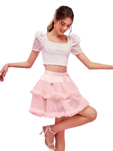 

x leanna perry d-ring detail mesh layered skirt z16a#, Black