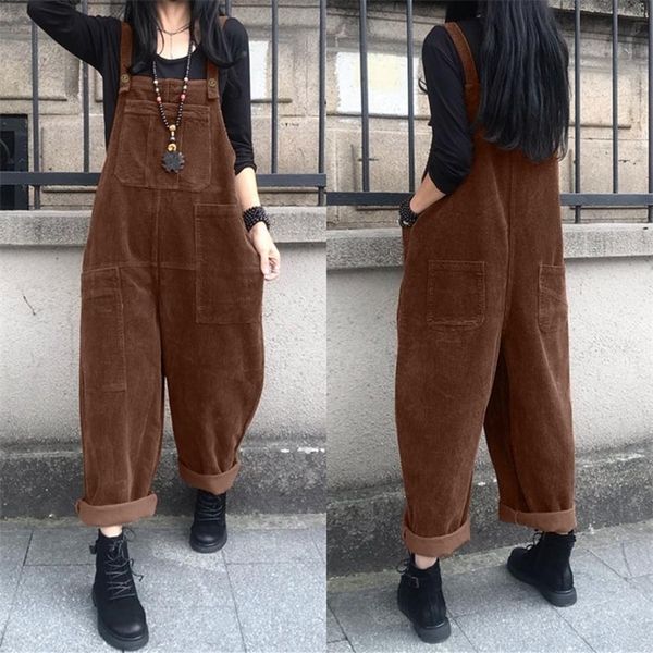 Salopette autunno da donna ZANZEA Caftano Tute di velluto a coste Tute casual Bretella Pantaloni stile harem Pagliaccetti solidi femminili Femme Oversize 220714