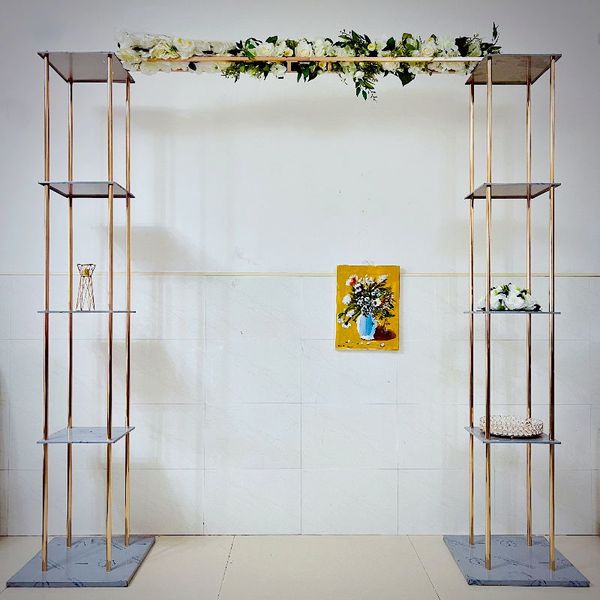 Luxo aço inoxidável arco de flores de casamento de decoração de velas bolo de vela stand ao ar livre recepção de casamento de boas -vindas Arques de porta de Natal Os enfeites de Natal exibem