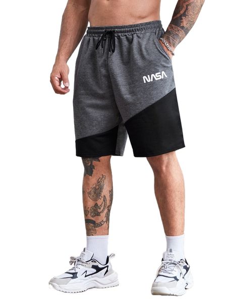 

extended sizes men two tone letter graphic drawstring waist shorts r1dd#, White;black