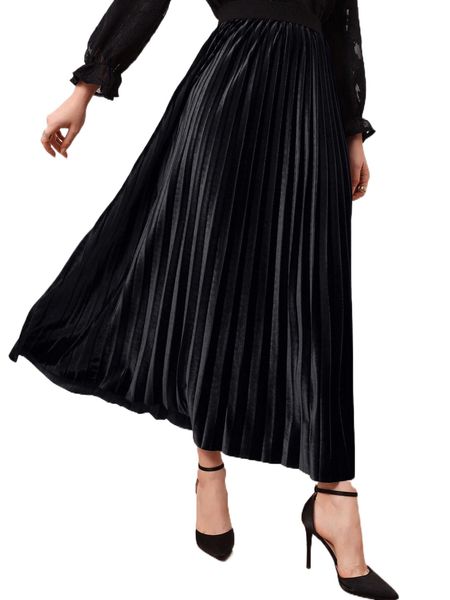 

high waist velvet pleated skirt y1cj#, Black