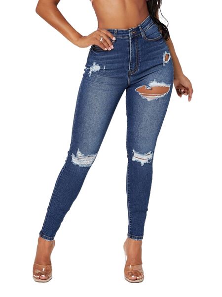 

sxy high waist ripped skinny jeans l1n0#, Blue