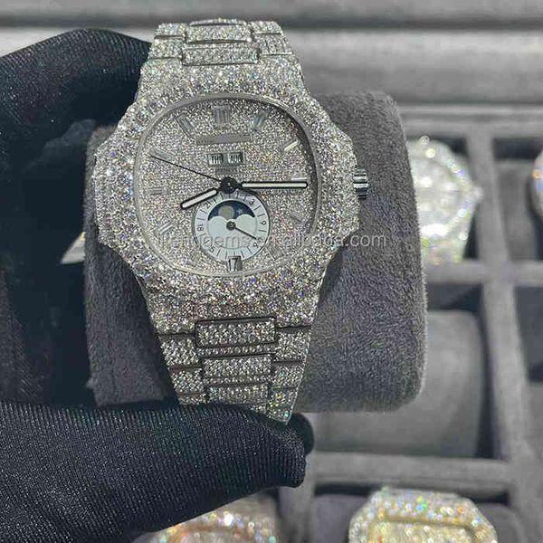 

accept customization mens stainless steel iced out watch moissanite diamond hip hop fully icy bust down luxury