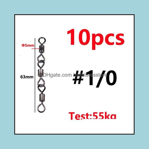 

fishing accessories sports outdoors 10pcs large saltwater three joint rolling swivels with solid rings leader line connector terminal tack