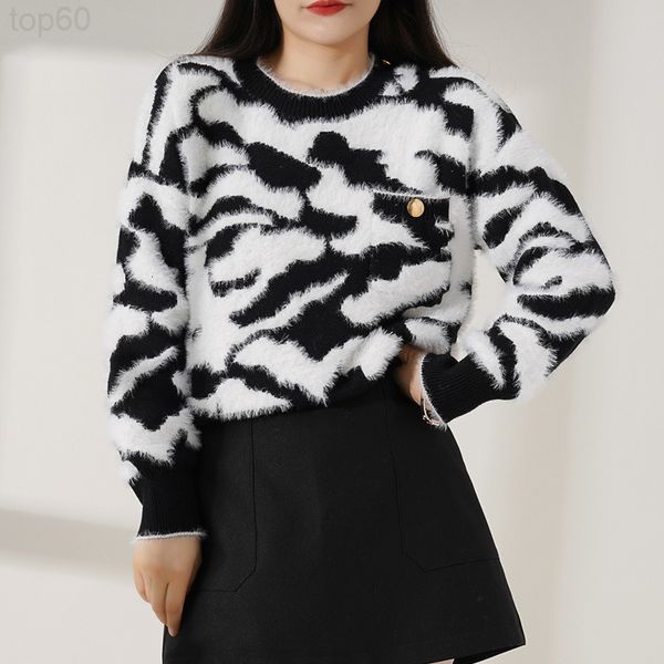 

women's sweaters designer []new autumn and winter fashion mink knitted loose net red leopard sweater for women 0mn2, White;black