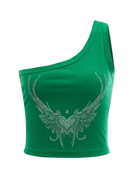 

heart rhinestone one shoulder crop n8xs#, White