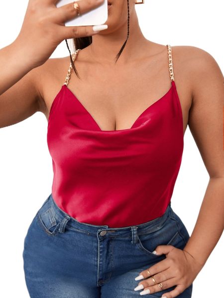 

plus draped collar chain detail cami f9u8#, Black