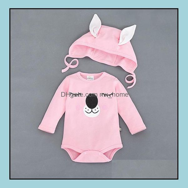 Set di abbigliamento New Autumn Infant Baby Cartoon Bear Pagliaccetti con cappuccio 2 pezzi Set bambini Tutine a maniche lunghe Maglioni Abiti per bambini C Mxhome Dhvz5