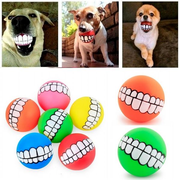 Gato dentes de bola de gato brinquedo pvc mastigar cães de som tocando pegando brinquedos squeaks suprimentos de estimação de cachorro dentes de bola de silício FY2