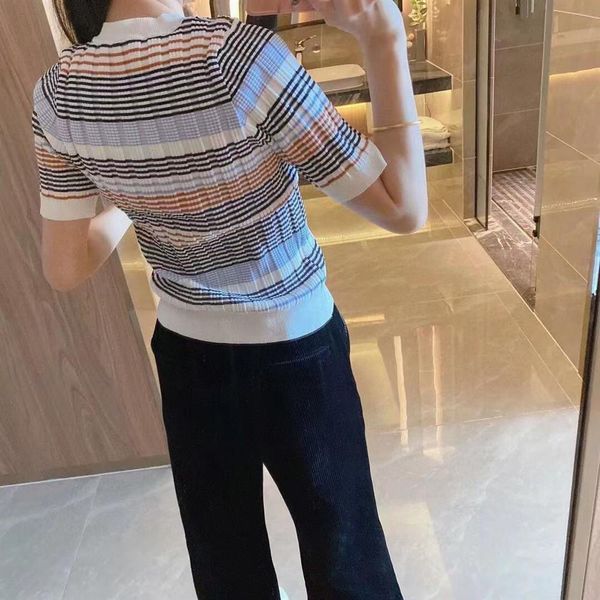 

clothes womens t-shirt early spring mar designer girl knits tees women clothing classic with letters embroidery stripe high waist half sleev, White