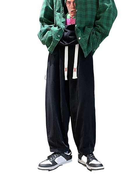

men drawstring waist pants d4fp#, Black