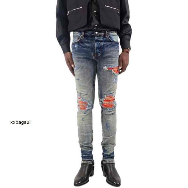 

amirs mens jeans designer amirs new european and american fashion brand high street collage decal hole slim straight men hip hop dct, Blue