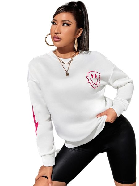 

lightning & expression print drop shoulder pullover j4cr#, Black