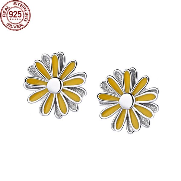 

popular little fresh daisy earrings charms women's s925 sterling silver fashion trend korean versatile can western jewelry, Golden