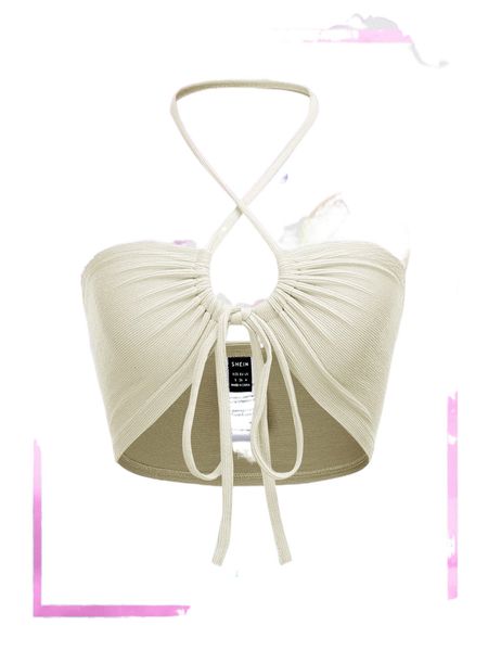 

backless crisscross tie front crop halter a38j#, White