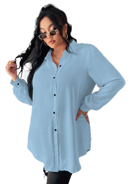 

plus bishop sleeve shirt without belt q1gk#, Black