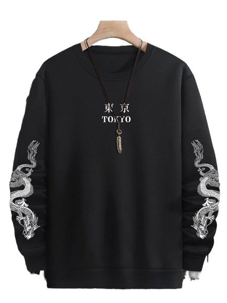 

men dragon and letter graphic sweatshirt o5vd#, Black