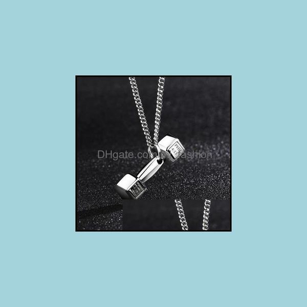 

pendant necklaces punk dumbbell necklace men jewelry women gym bodybuilding weight lifting charm fitness beautifly mens dro mjfashion dhsta, Silver
