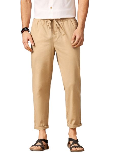 

men slant pockets drawstring waist pants i3fo#, Black