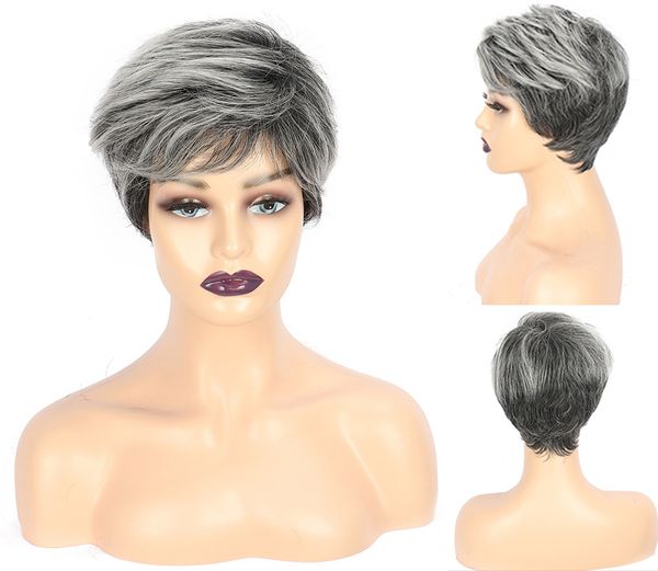 

new fashion women's short mix gary cosplay hair wig, Black;brown