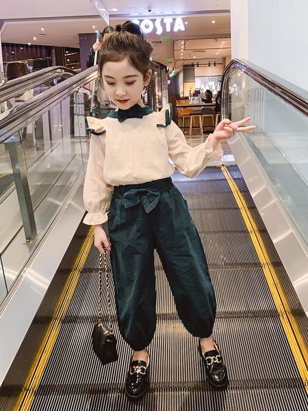 

clothing sets arrival foreign trade girls suit spring fall children's fashion bow ruffles set 2022 students casual clothes x515, White
