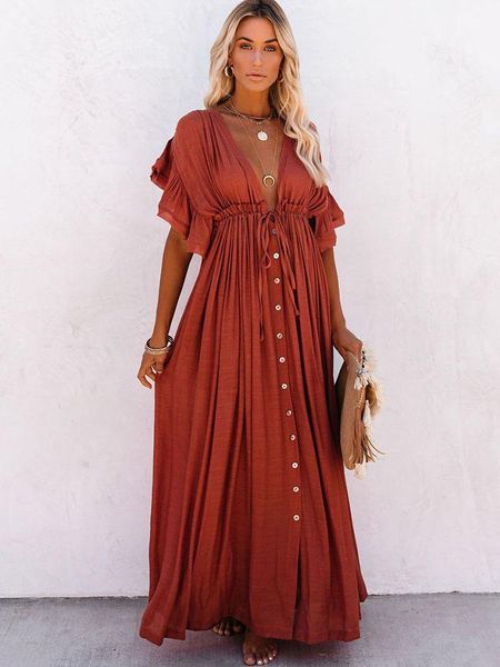 Abiti casual Abito lungo da donna Boho Summer Beach Bikini Cover Up Laides Maxi scollo a V Vestito estivo Vintage Sexy Robe Longue