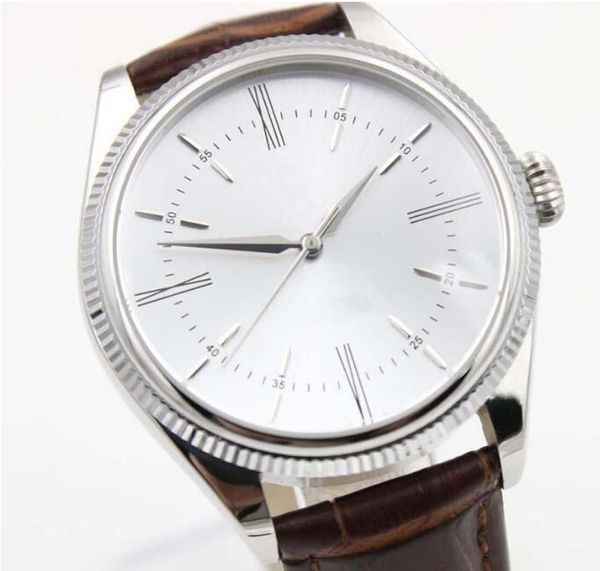

u1 cellini 50509 mechanical leather mens silver watch watch brown strap series automatic mechaincal dial men watches male wristwatches, Slivery;brown