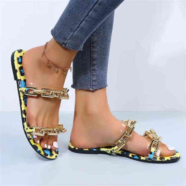 Moda zinciri terlik yaz kadın ayakkabıları yeni yalınayak açık ayak parmaklı sandalet plaj şeffaf flip flops 220530