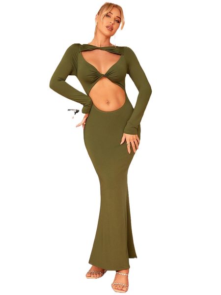 

parthea twist cut out mermaid hem bodycon dress x3py#, Black;gray