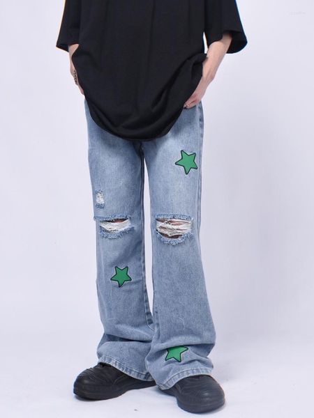 

men's jeans european and american embroidery design ins high street loose straight pants men trousers trendy y2k streetwearmen's, Blue