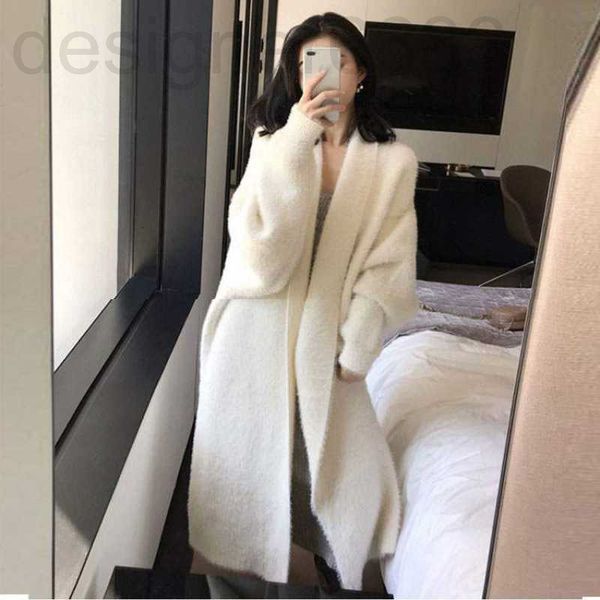 

women's knits & tees designer fairy imitation mink sweater coat women's middle long loose lazy wind knee over knitted cardigan a3q, White